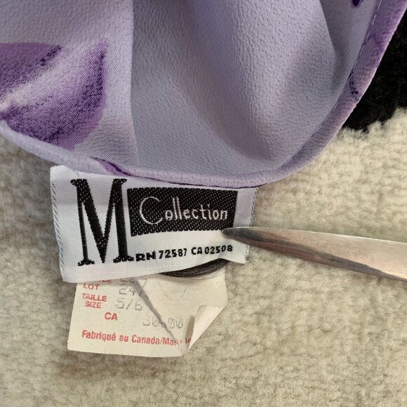 Vintage 90s Purple Floral Midi Dress Empire Waist Short Sleeve Tie Back - Picture 9 of 16